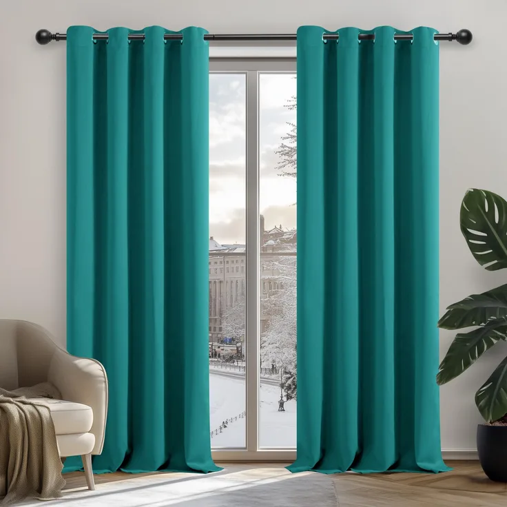 Deconovo Verdunkelungsvorhang Kälteschutz Gardinen Wohnzimmer Vorhang Blickdicht, 260x140 cm(HöhexBreite), Türkis, 2er Set