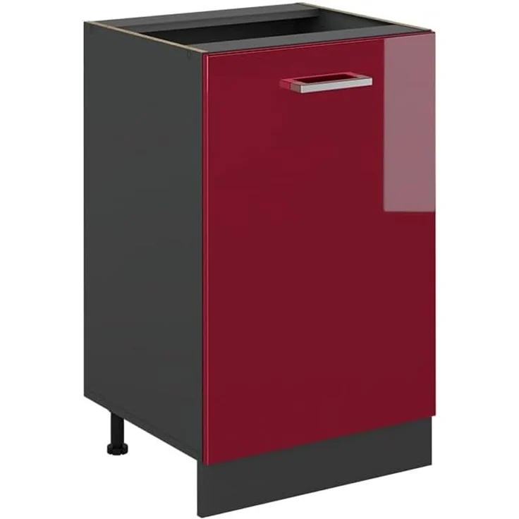 Vicco Küchenunterschrank R-Line, Rot Hochglanz/Anthrazit 50 cm | 1 Tür · Ohne Arbeitsplatte · Höhenverst. Füße · 1 Einlegeboden · ✓ Frei kombinierbar – Bild 1