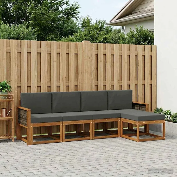 vidaXL Outdoor-Sofagarnitur 5 stk. 5-Sitzer Natur und Anthrazit 3385128