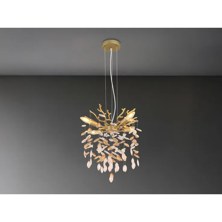 LED Kronleuchter Gold 4-flammig mit Glas Kristall 2-farbig Ø 40cm