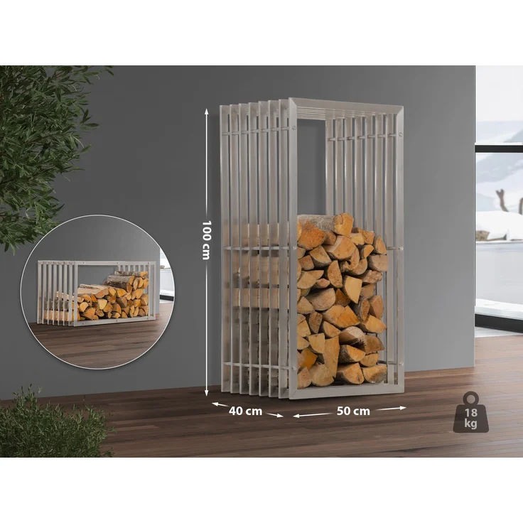 DELUKE® Kaminholzregal Metall PREMIUM - Innen und Aussen, Edelstahl Brennholzregal innen Kaminholzständer Kaminholzhalter Feuerholzregal Aussen Holz stapeln Terrasse, 40x50x100cm – Bild 8
