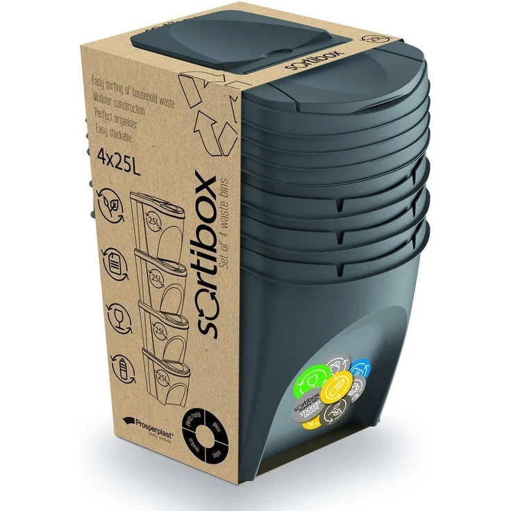 Prosperplast Mülltrennsystem IKWB25S4-405U, Sortibox 4x25L grauer Trennkorb – Bild 2