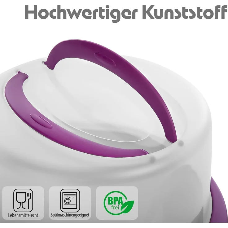 BigDean Kuchentransportbox Tortenglocke Rund in Brombeerfarbe Tortenhaube mit zwei Tragegriffen, Kunststoff, (Packung, 1-tlg, Tortenglocke), Doppelgriff für festen halt, Lebensmittelecht & BPA Frei – Bild 2
