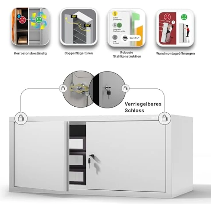 Jan Nowak Aktenschrankaufsatz C01L Aufsatz für Aktenschrank Büroschrank Metall Pulverbeschichtung Flügeltüren 38 x 80 x 40 cm (Weiß) – Bild 7