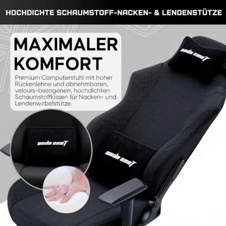 Anda Seat Luna Ergonomischer Gaming Stuhl - Großer Gamerstuhle für Erwachsene mit Lendenwirbelstütze, Gaming Sessel aus Leinenstoff, Nacken- und Rückenstütze, Schwarzer Gamer Stuhl – Bild 3