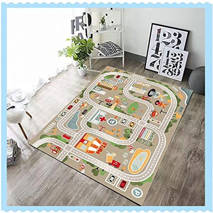TYKTZXY Autoteppich Spielteppich Straße, Kinderteppich Jungen Straßenteppich, Bauteppich Fahrzeug Teppich Kinder, Grösse:140×200cm – Bild 3
