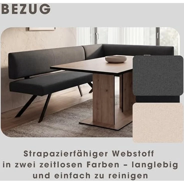 byLIVING Eckbank Toronto, Bezug in dunkelgrau, Gestell in schwarz, L-Form Langer Schenkel Links, Taschenfederkern, Küchenbank, Speisezimmerbank, Maße: B 182, H 85, T 128 cm – Bild 4