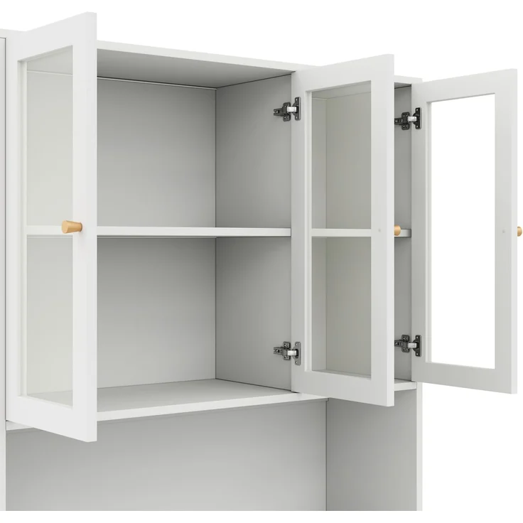 Bücherschrank mit Glasvitrine, LED-Beleuchtung & Kabelführung, 100x35x200 cm, Weiß – Bild 7