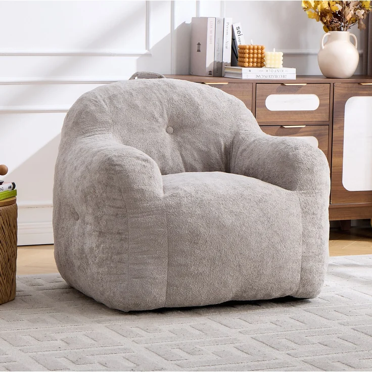 Sitzsack-Sessel aus Kunstfell mit Armlehnen, 95×95×79 cm, Lichtgrau, ohne Montage – Bild 1