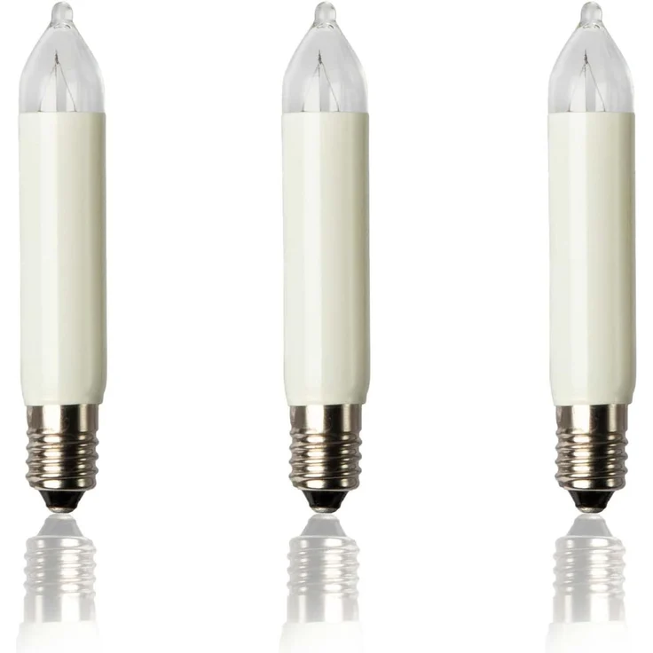 hellum Ersatzbirnen für Lichterbogen, 3 Stück 34V 3W klein-Schaftkerzen für Schwibbogen, für Ersatz-Kerzen Lichterketten innen und außen mit 7 Brennstellen, ø10mm E10/ 34V/ 3W/ 22Lumen 939033
