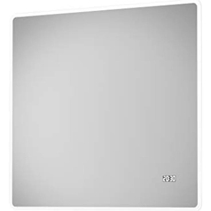 Talos Sun LED Badspiegel, 80x70 cm, mit Lichtumrahmung und Digitaluhr, Aluminiumrahmen in gebürsteter Stahloptik – Bild 2