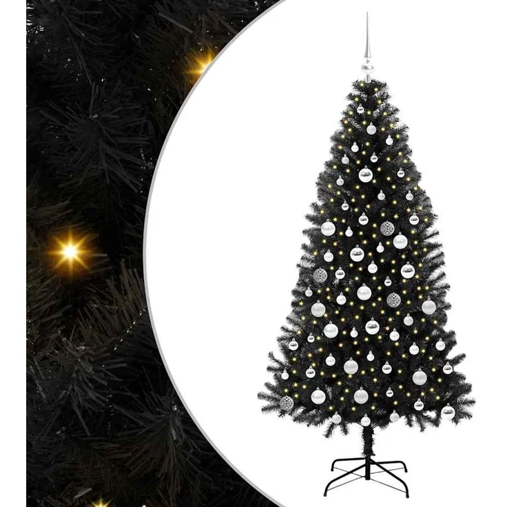vidaXL Weihnachtsbaum mit LED-Beleuchtung Schwarz 180 cm PVC und Stahl 3396483 – Bild 2