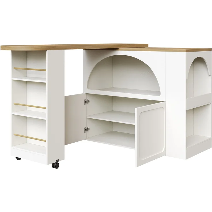 Merax Ausziehbarer Bartisch mit Stauraum(135-205×39×100cm) , Moderner Beweglicher Bar Table, Teleskopischer Bartisch mit LED Hochtisch Kücheninsel, Weiß – Bild 9