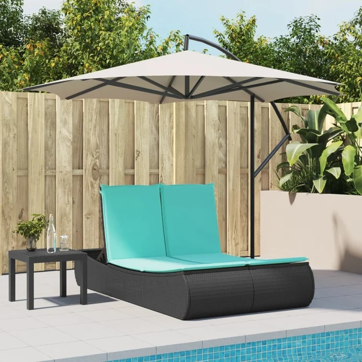 vidaXL Doppel-Sonnenliege mit Kissen Schwarz Poly Rattan 368098 – Bild 3