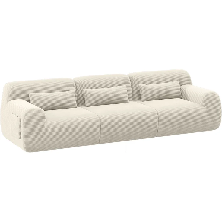 skølm 'Fulla' Cloud Sofa 3 Sitzer, Vollschaumcouch mit Federkern und Vakuum-Kompression, kein Aufbau erforderlich, mit 3 Kissen und praktischen Seitentaschen, Cord beige
