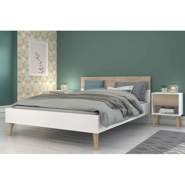 Bett für Erwachsene – Aalborg – 160 x 200 cm – Weiß/Eiche PARISOT – Bild 4