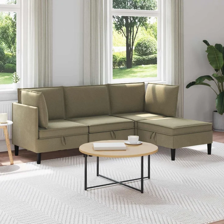 vidaXL Wohnzimmergarnitur 4 pcs Khaki Stoff 3413795 – Bild 1