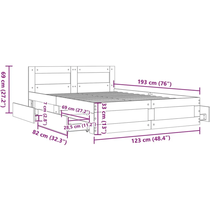 vidaXL Bettgestell mit Kopfteil ohne Matratze Weiß 120x190 cm 3295604 – Bild 10