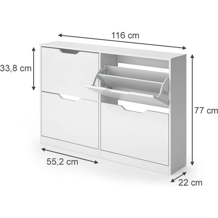 Schuhkipper Luca Weiß 116 x 77 cm mit 2x2 Kippfächern Vicco – Bild 2