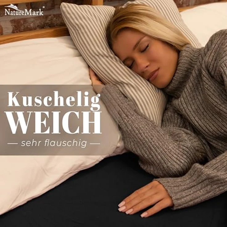 NatureMark Spannbettlaken Winter Thermo Fleece Spannbettlaken, 80% Baumwolle und 20% Polyester, Gummizug: rundum, (1 Stück), 90x190 bis 100x200 cm - Schwarz – Bild 3