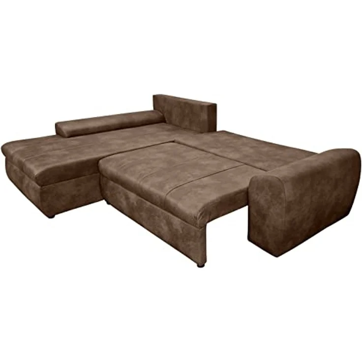 Ecksofa Vintage Schlafsofa Eckcouch L-Sofa mit Ottomane und Bettkasten in Braun – Bild 7