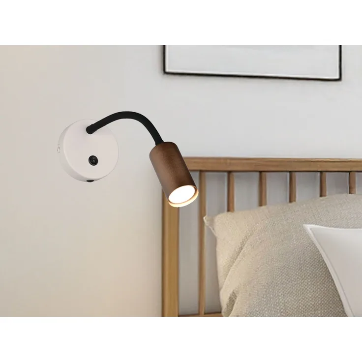 Schwanenhals Leselampe TARYN Coffee / Grau mit Schalter, Breite 10cm