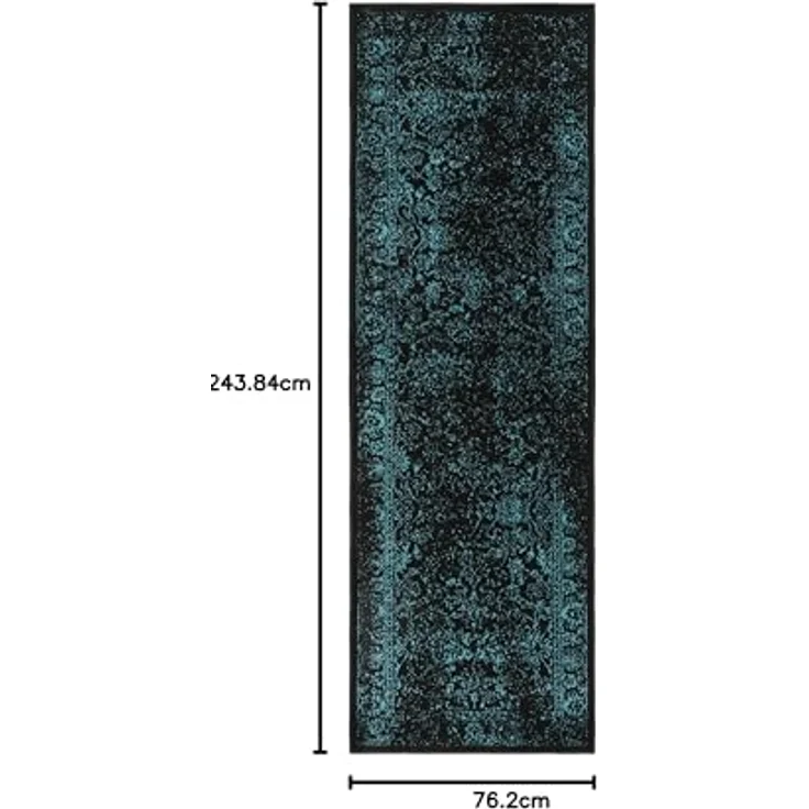 Safavieh Läufer 76x244 cm - Adirondack Collection - Transitional Design, Schwarz & Petrol, Pflegeleichte Synthetikmischung, Ideal für Wohnzimmer, Schlafzimmer, Büro – Bild 2