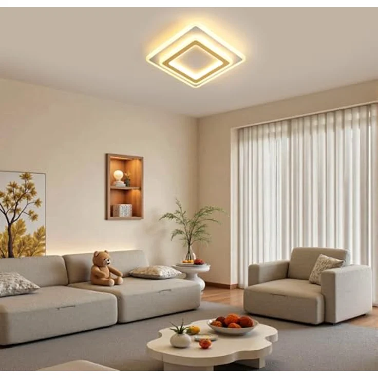 Goeco 44W LED Deckenleuchte Modern, Gold Deckenlampe LED Quadratisch, Acryl Deckenlampe Deckenbeleuchtung für Wohnzimmer Schlafzimmer Flur Küche Balkon, 3000K Warmweiß – Bild 7