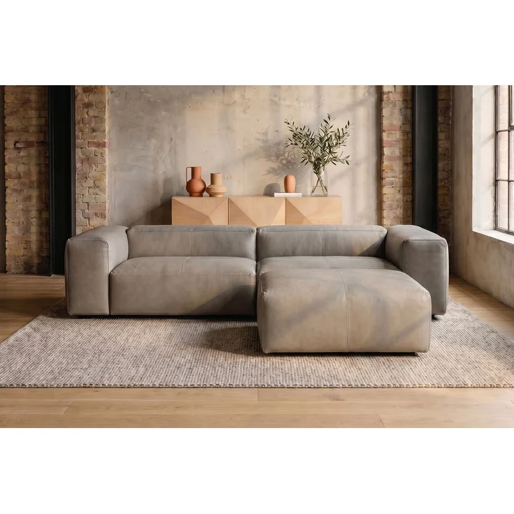 KAWOLA Sofa CELESTE 4-Sitzer mit Hocker Leder grau 72 x 114 x 302 cm – Bild 2