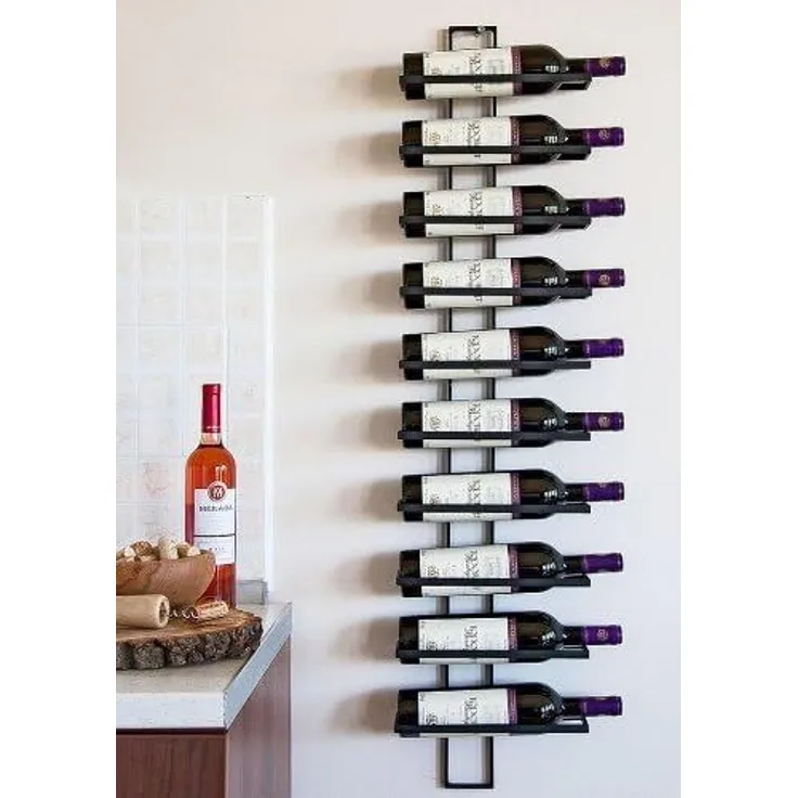 Weinregal Flaschenregal Metall Schwarz Wand Dies 116 cm für 10 Flaschen Flaschenständer Flaschenhalter