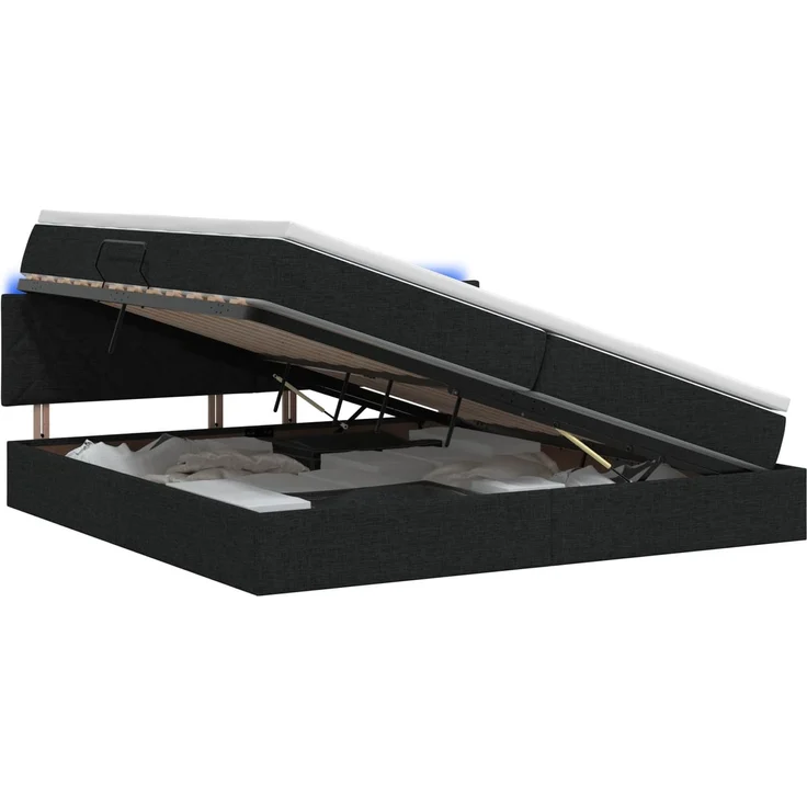 vidaXL LED-Speicherbett mit Matratze Schwarz 200 x 200 cm Stoff 3459149 – Bild 2
