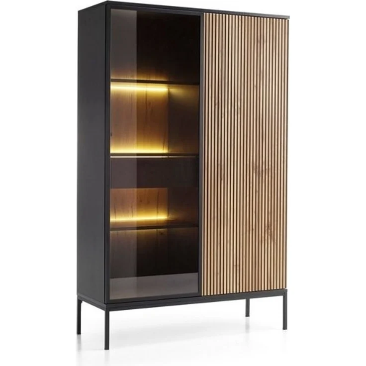 Compleo Vitrine LINO Standvitrine mit Schublade, Fronten gefräst, Modern Wohnzimmer – Bild 4