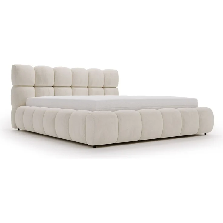 GRAINGOLD Modo Polsterbett 140x200, Doppelbett mit Kopfteil, groß Stauraum, Velour-Stoff, Beige – Bild 2