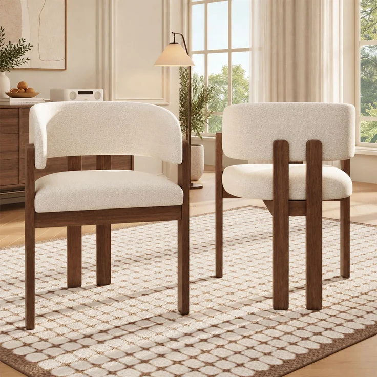 6 Esszimmerstühle aus Massivholz, bequem und atmungsaktiv, geeignet für Esszimmer, Wohnzimmer, Cafés, moderner Stil, boucle, Walnussholzfarbe + Beige--Nussbaum--60x51x80cm--YOUDENOVA – Bild 4