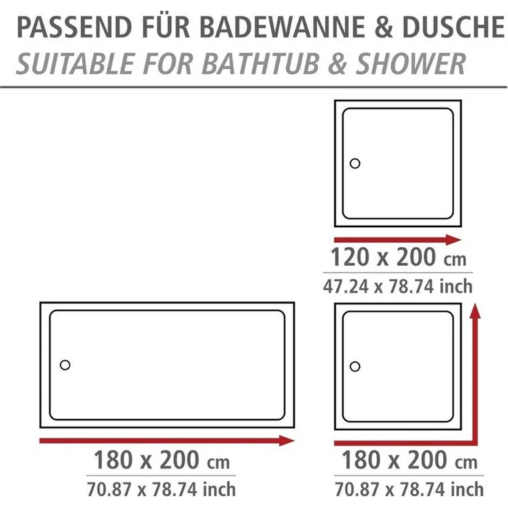 WENKO GINKGO Duschvorhang, 180 x 200 cm, Polyester, waschbar – Bild 3