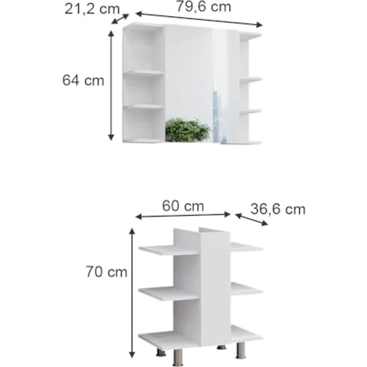 Vicco Fynn Badmöbelset, Weiß, mit Waschbeckenunterschrank und Spiegelschrank, viel Stauraum – Bild 3