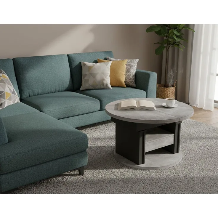designimpex Couchtisch DA-999 rund ausziehbar höhenverstellbar mit Schublade Wohnzimmer Tisch, Funktionstisch, Wohnzimmertisch, Tisch, Esstisch, Sofatisch, Rollen