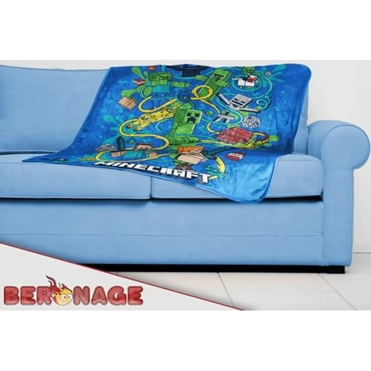 Wohndecke Minecraft Decke Slurp 150x200 cm Kuscheldecke Wohndecke, BERONAGE, passend zur Bettwäsche, ideal für Sofa, Couch, Bett, Auto, Camping – Bild 6