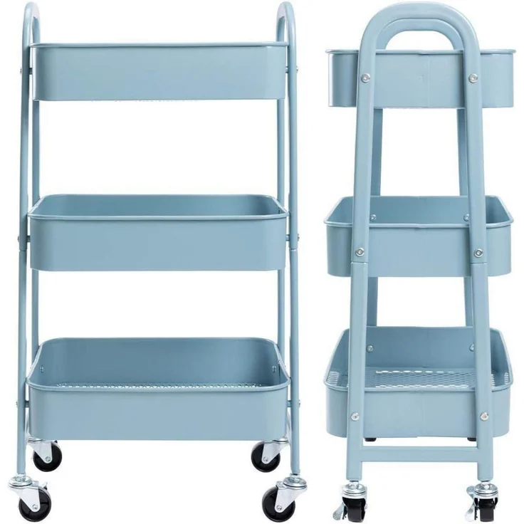Rollwagen Küchenwagen - 3-Etagen Metall Utility Cart mit Rädern - Grau Blau – Bild 7