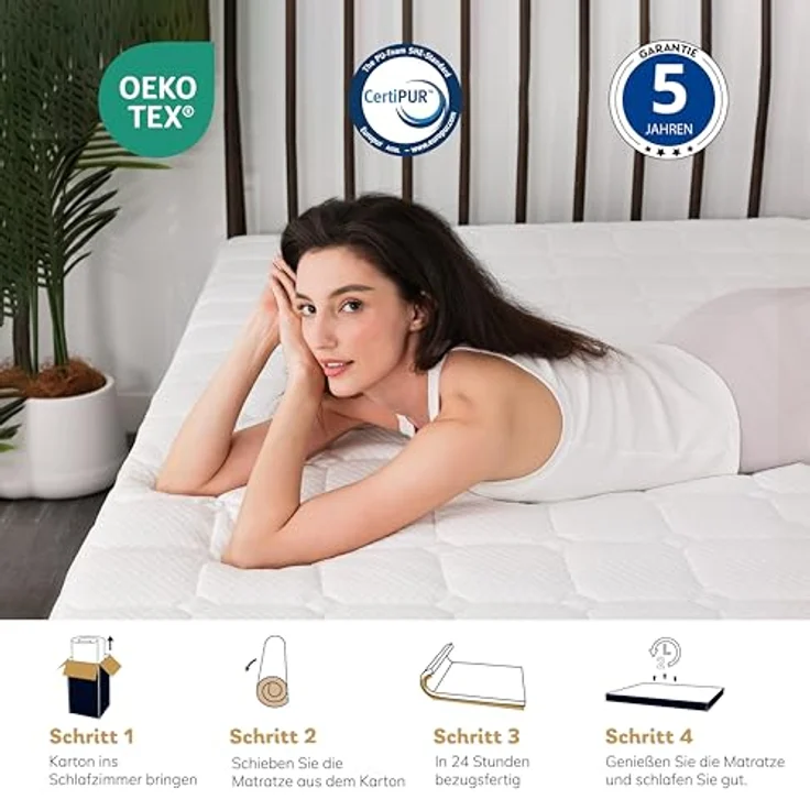 EGO HOME Matratzen Topper 180x200, 7cm Höhe Matratzentopper aus Schaumstoff von 7 Zonen Schneiden, 180x200 cm Matratzenauflage mit Öko-TEX Zertifiziert für Boxspringbett Matratzen Schlafsofa – Bild 8