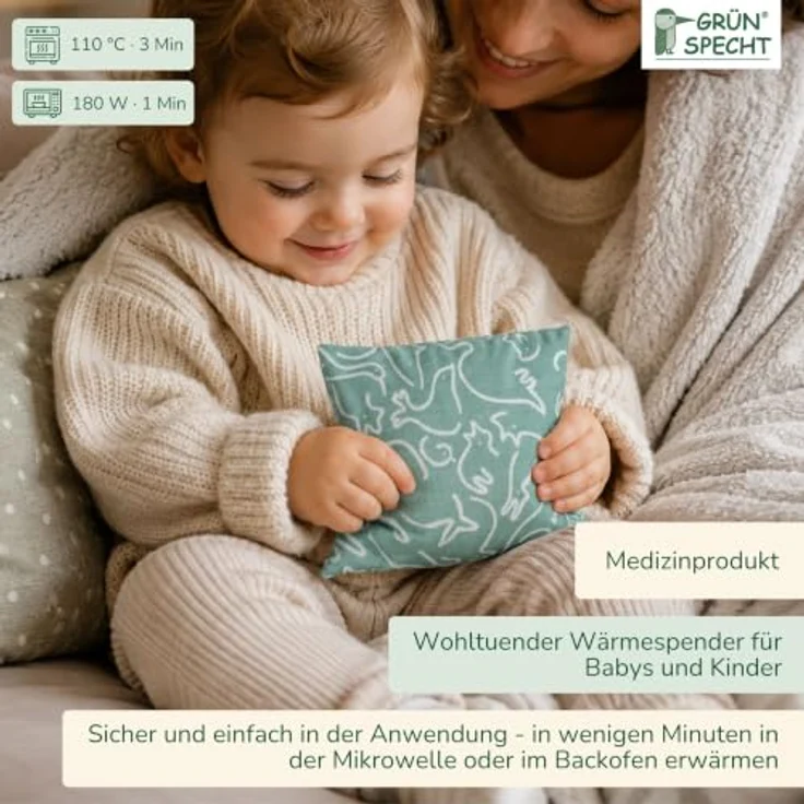 GRÜNSPECHT Traubenkern-Kissen 12 x 12cm, 100% Baumwolle, Tiere | Medizinprodukt: Wärmekissen mit Traubenkernfüllung, Bezug aus 100% Baumwolle, für Mikrowelle & Backofen I Made in Germany – Bild 4
