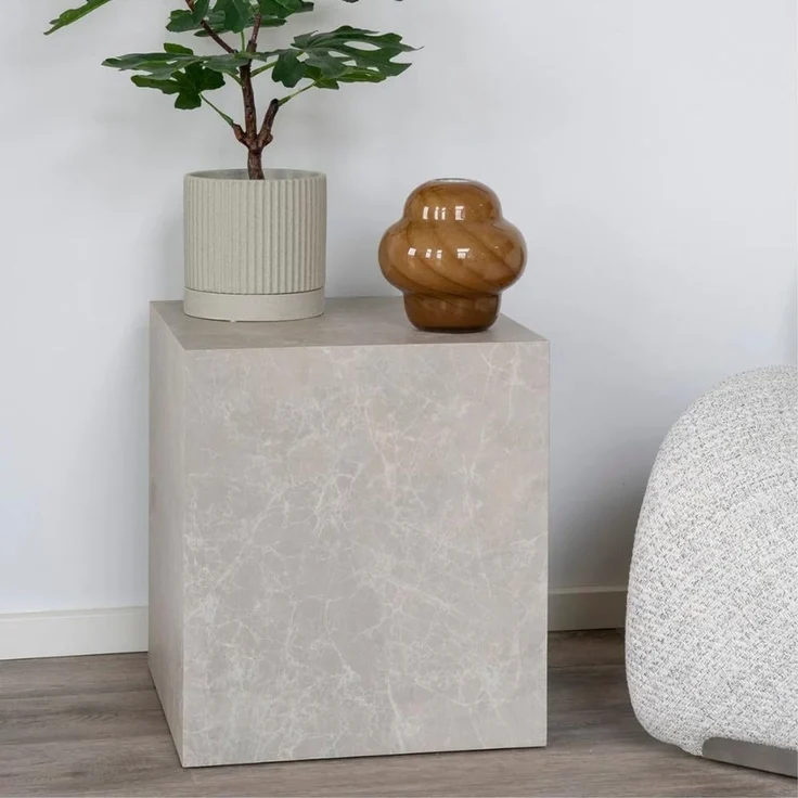 Design Beistelltisch POSTATO 45cm Marmor-Look beige creme Couchtisch – Bild 1