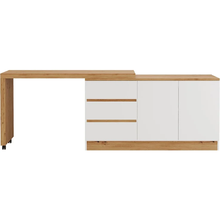 ZUBALIYA Schreibtisch mit feststellbaren Rollen – multifunktionales Design, 4 cm dickere, drehbare Tischplatte, fest arretierbar, weiß/Eiche, Faltbarer Schreibtisch, Eckschreibtisch, Sideboard,Dicke Materialie – Bild 12