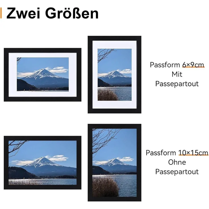 2er Set Bilderrahmen 10x15 cm Passepartout Holzrahmen Acrylglas Schwarz – Bild 2