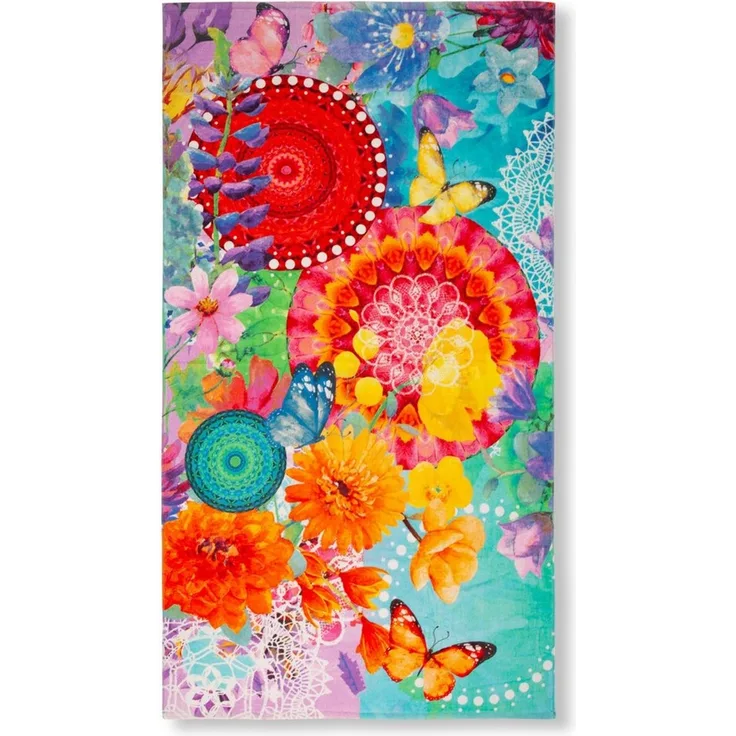 hip Strandtuch Vitori, Frotteevelours (1-St), 100% Baumwolle, Velours, 100x180, Weich, Strand, Mandala, Blumen, Bunt