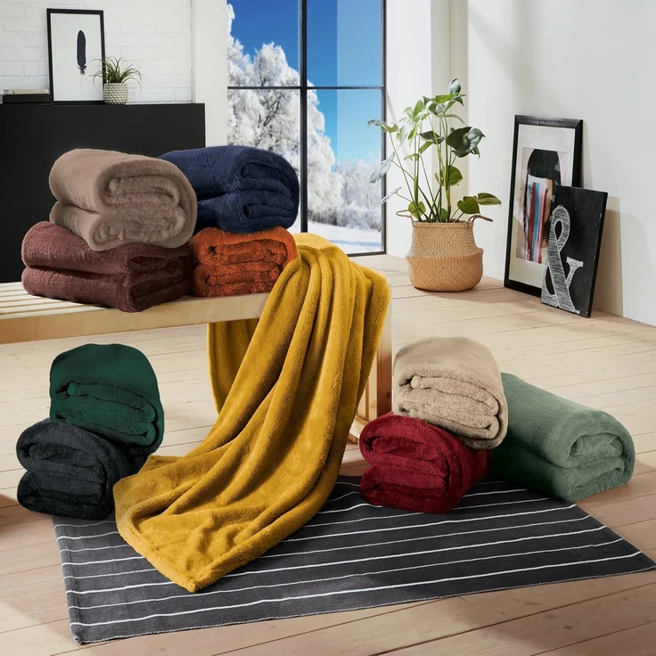 Wohndecke Wohndecke "Salerno", Erwin Müller, Teddy-Fleece Uni – Bild 5