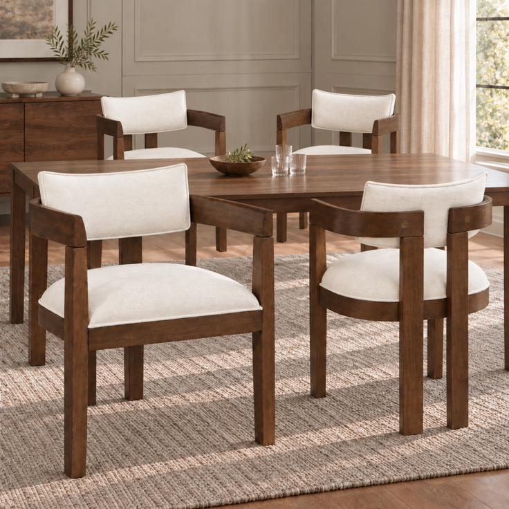 4 Esszimmerstühle aus Massivholz, bequem und atmungsaktiv, geeignet für Esszimmer, Wohnzimmer, Cafés, moderner Stil, Leinenstoff, Walnussholzfarbe--Nussbaum--57.5x60.5x78.5cm--YOUDENOVA