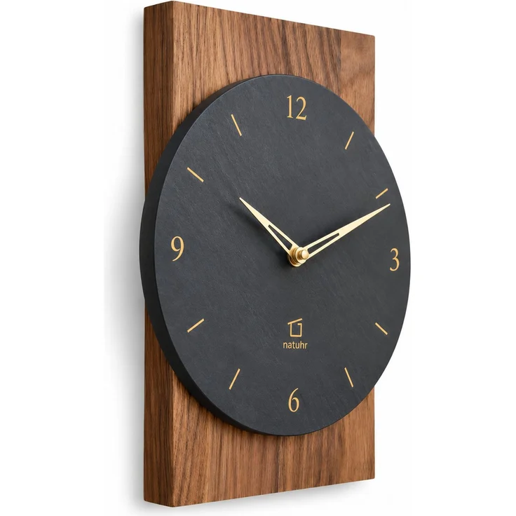 Natuhr Wanduhr F4000D Steineiche Funkwanduhr aus dunkler Eiche mit Schiefer – Massivholz Eiche – Eiche dunkel – 34 × 24 × 5 cm – Bild 2