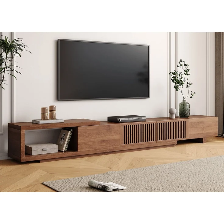 oleyluckidea TV-Schrank für 80"+ TV (Set) TV board ausziehbar, Lowboard Walnuss, TV-Lowboard Breite 198 cm bis 262 cm, Moderner – Bild 1