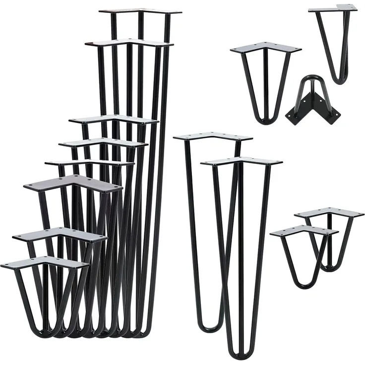 VENDOMNIA Tischbein Hairpin 4er Set, Metall, aus Stahl, 2 oder 3 Streben, Größenwahl, Haarnadel Möbelfüße,Hairpin Legs Tischgestell,Couchtisch, Schreibtisch